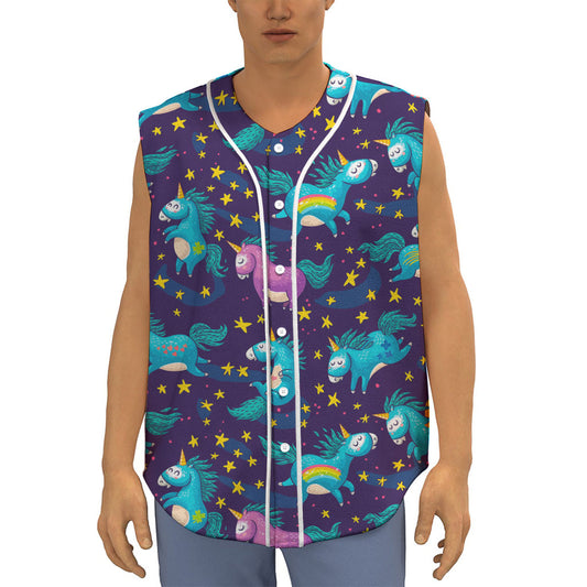 Night Star Unicorn Pattern Print Sleeveless Baseball Jersey