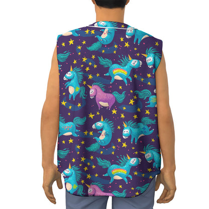 Night Star Unicorn Pattern Print Sleeveless Baseball Jersey