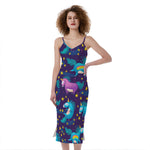 Night Star Unicorn Pattern Print Slim Fit Midi Cami Dress