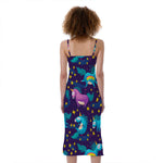 Night Star Unicorn Pattern Print Slim Fit Midi Cami Dress
