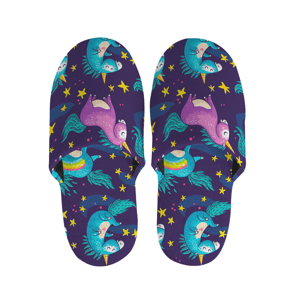 Night Star Unicorn Pattern Print Slippers