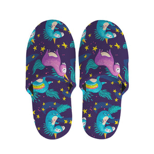 Night Star Unicorn Pattern Print Slippers