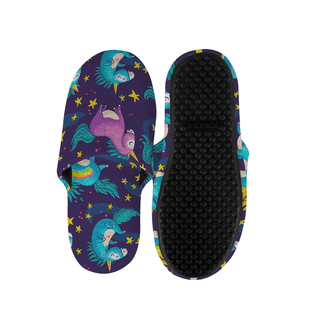 Night Star Unicorn Pattern Print Slippers