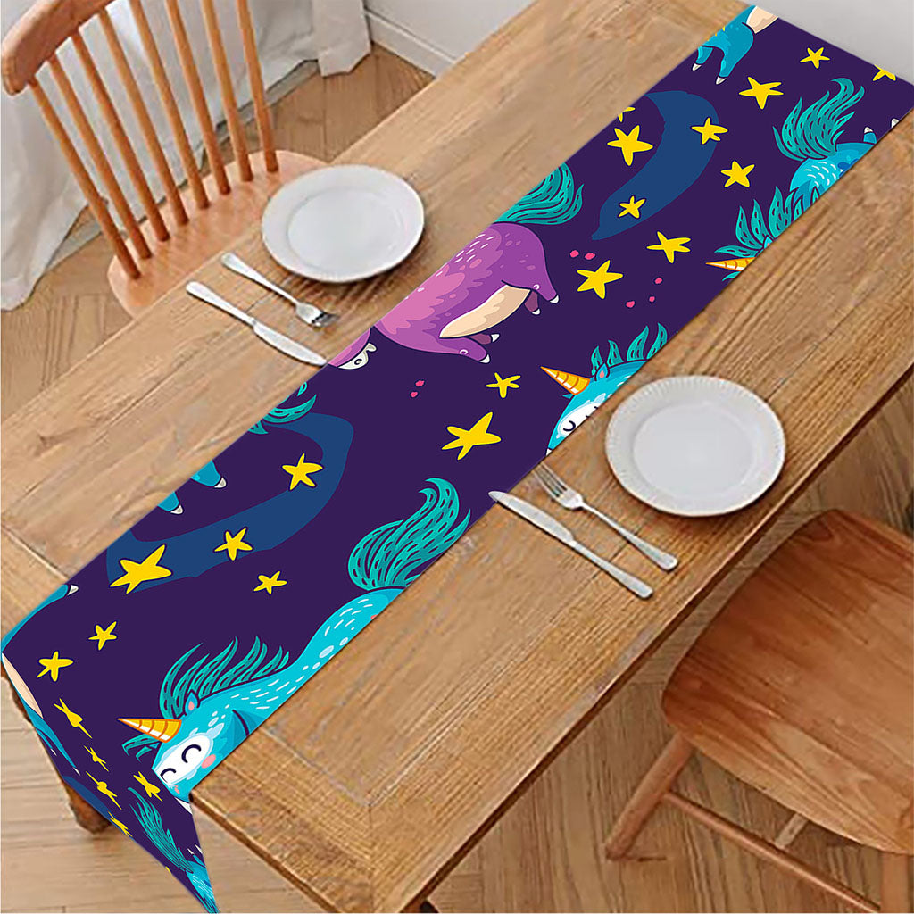 Night Star Unicorn Pattern Print Table Runner