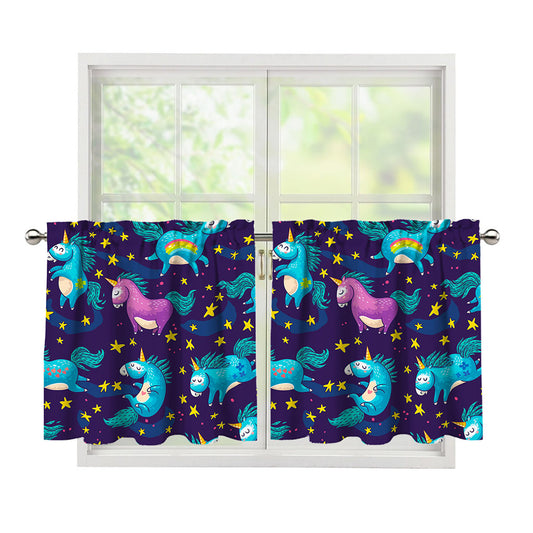 Night Star Unicorn Pattern Print Tier Curtains