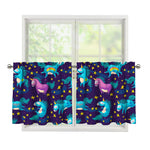 Night Star Unicorn Pattern Print Tier Curtains