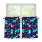 Night Star Unicorn Pattern Print Tier Curtains