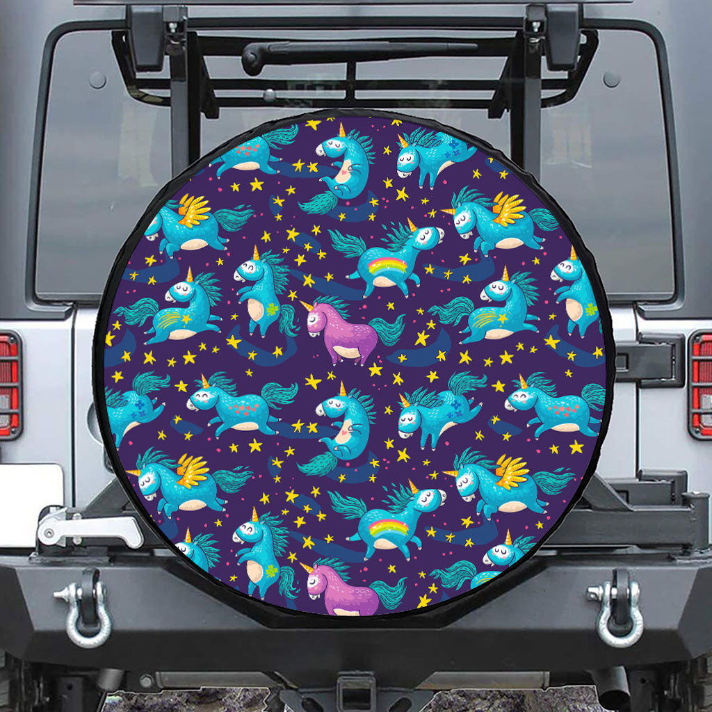 Night Star Unicorn Pattern Print Tire Cover