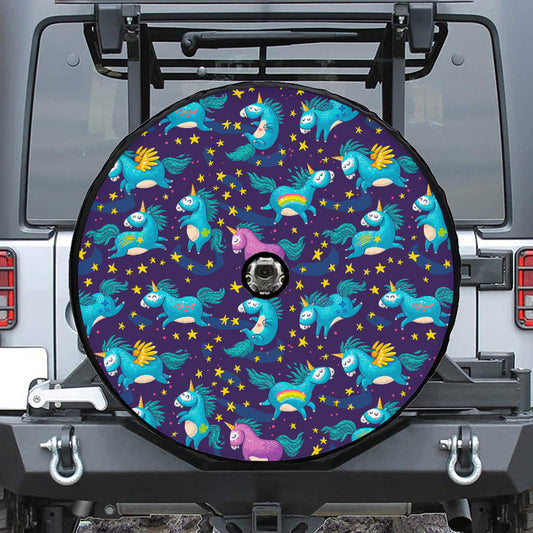 Night Star Unicorn Pattern Print Tire Cover With Camera Hole