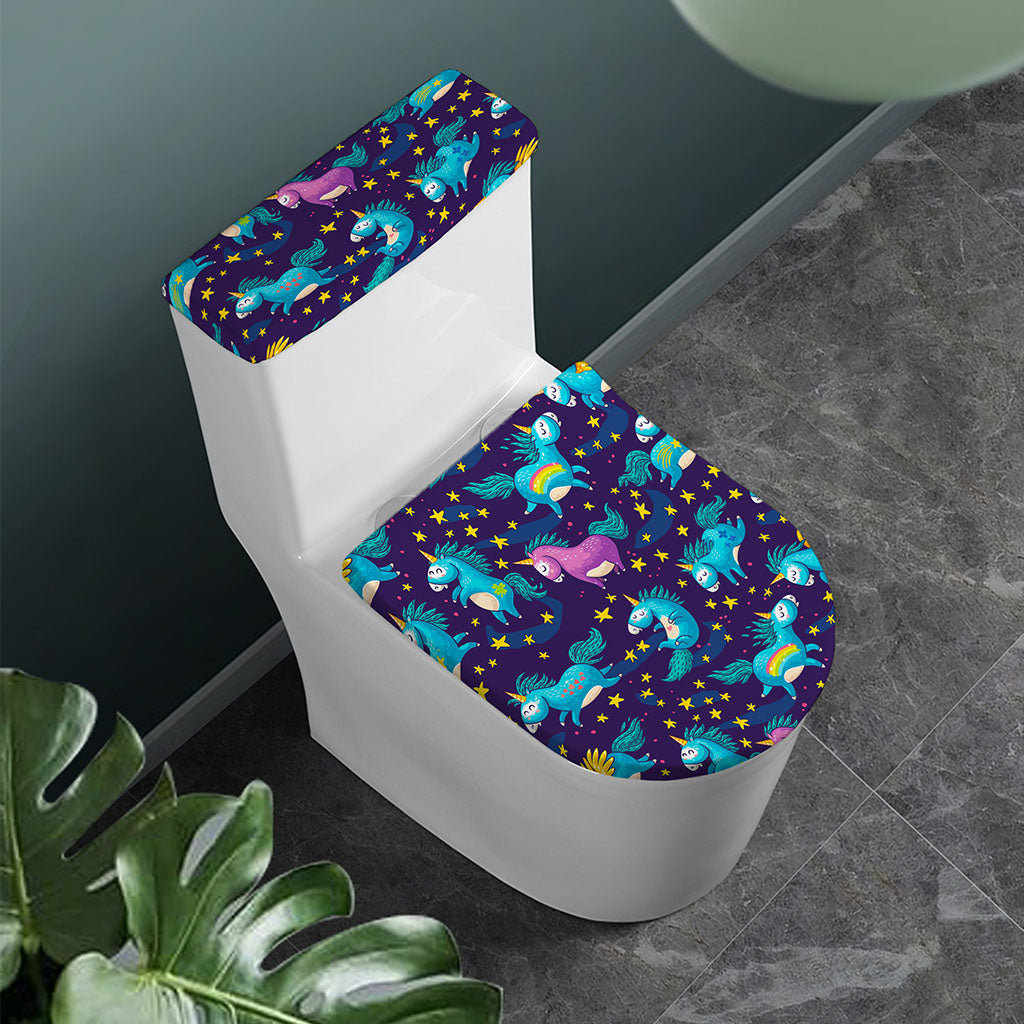 Night Star Unicorn Pattern Print Toilet Lid And Tank Cover Set