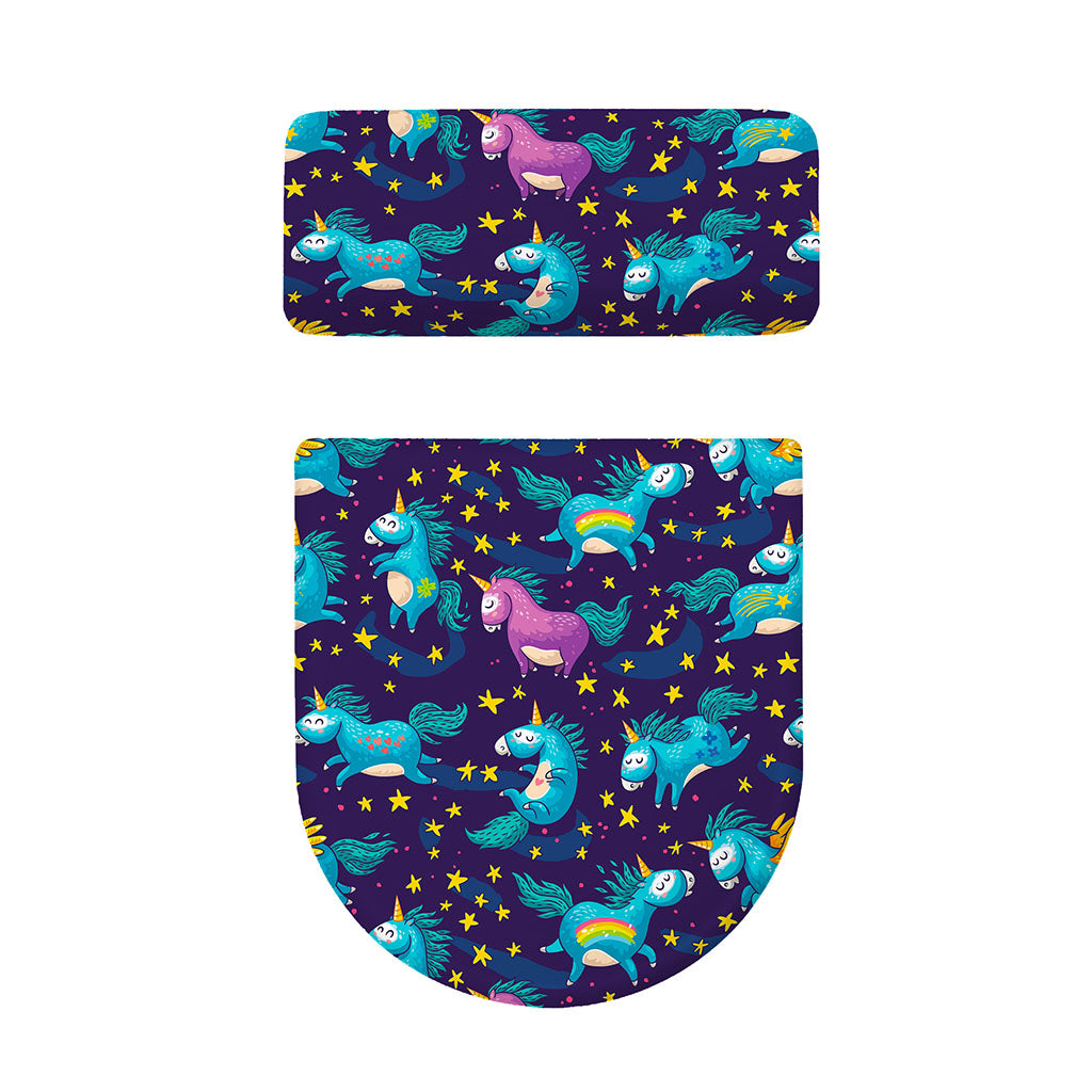 Night Star Unicorn Pattern Print Toilet Lid And Tank Cover Set
