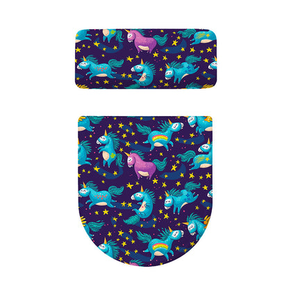 Night Star Unicorn Pattern Print Toilet Lid And Tank Cover Set