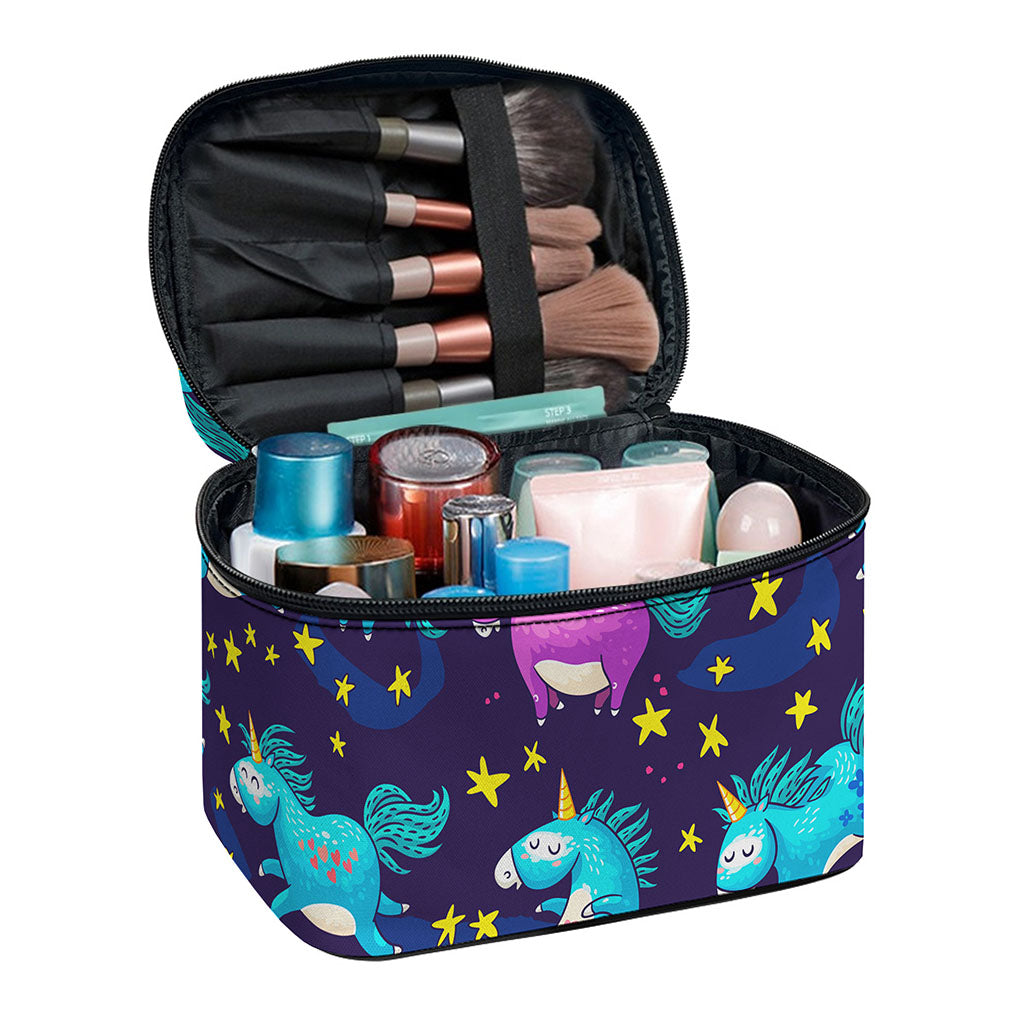 Night Star Unicorn Pattern Print Travel Makeup Bag