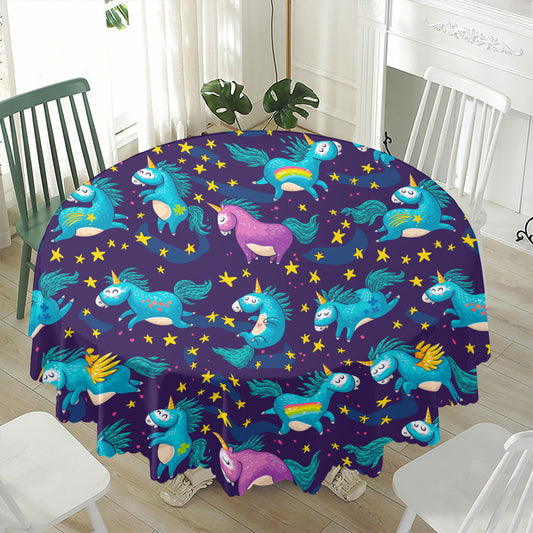 Night Star Unicorn Pattern Print Waterproof Round Tablecloth