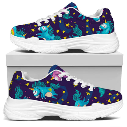 Night Star Unicorn Pattern Print White Chunky Shoes