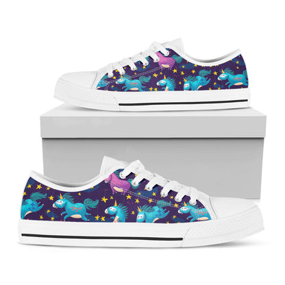 Night Star Unicorn Pattern Print White Low Top Sneakers