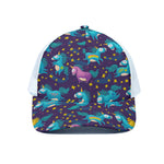 Night Star Unicorn Pattern Print White Mesh Trucker Cap