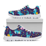 Night Star Unicorn Pattern Print White Running Shoes
