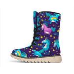 Night Star Unicorn Pattern Print Winter Boots