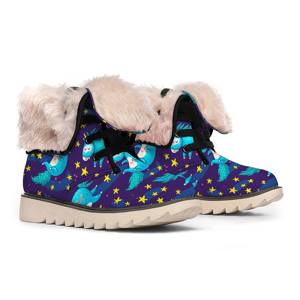 Night Star Unicorn Pattern Print Winter Boots