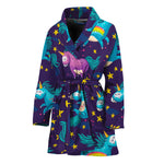 Night Star Unicorn Pattern Print Women's Bathrobe
