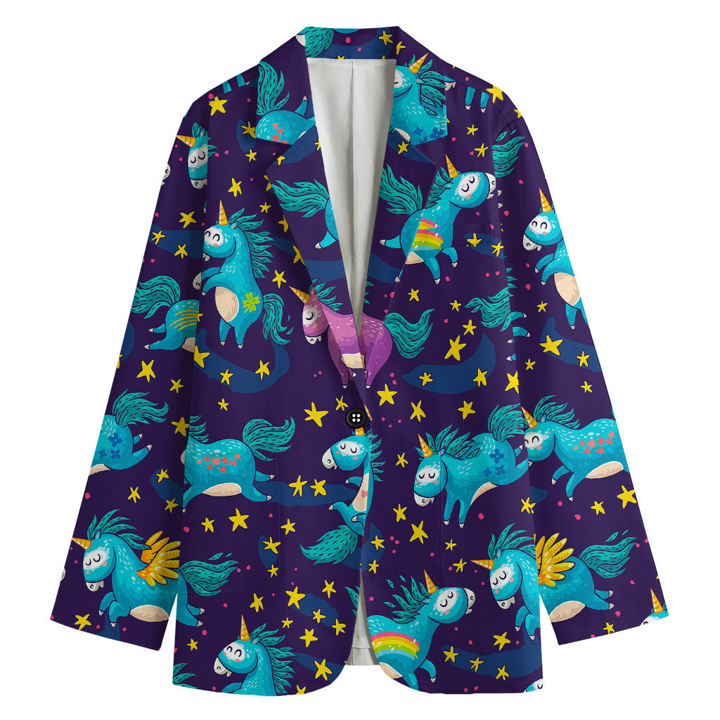 Night Star Unicorn Pattern Print Women's Blazer