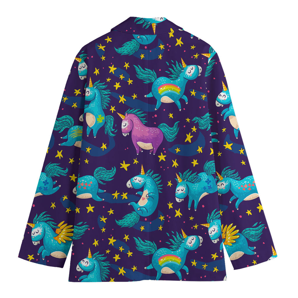 Night Star Unicorn Pattern Print Women's Blazer