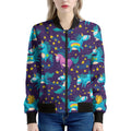 Night Star Unicorn Pattern Print Women's Bomber Jacket
