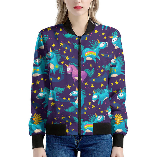 Night Star Unicorn Pattern Print Women's Bomber Jacket