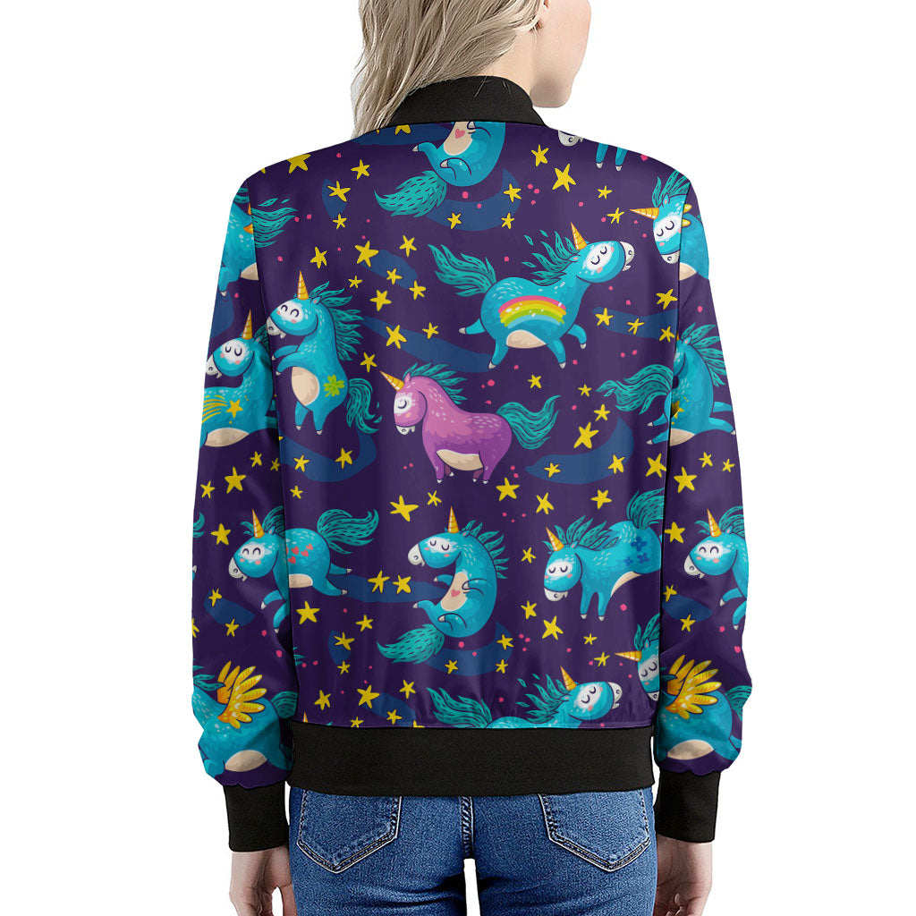 Night Star Unicorn Pattern Print Women's Bomber Jacket