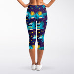 Night Star Unicorn Pattern Print Women's Capri Leggings