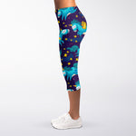 Night Star Unicorn Pattern Print Women's Capri Leggings
