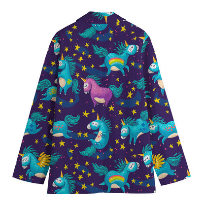 Night Star Unicorn Pattern Print Women's Cotton Blazer