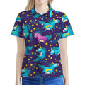 Night Star Unicorn Pattern Print Women's Polo Shirt
