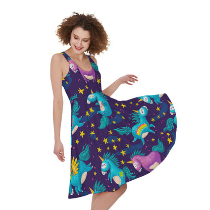 Night Star Unicorn Pattern Print Women's Sleeveless Dress