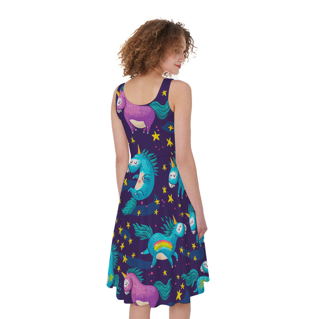 Night Star Unicorn Pattern Print Women's Sleeveless Dress