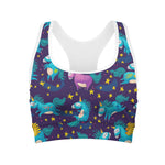 Night Star Unicorn Pattern Print Women's Sports Bra