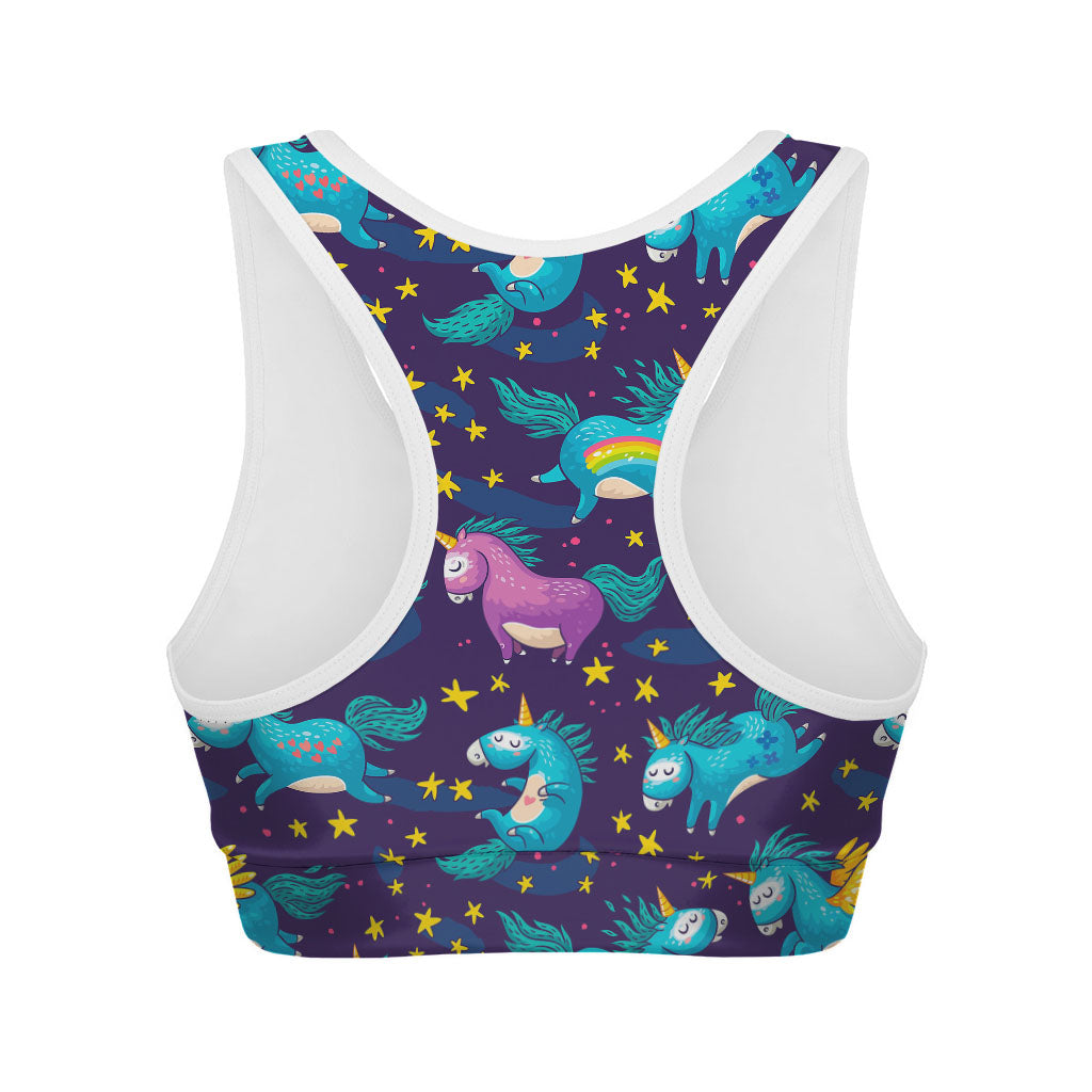Night Star Unicorn Pattern Print Women's Sports Bra