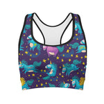 Night Star Unicorn Pattern Print Women's Sports Bra