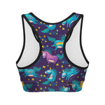 Night Star Unicorn Pattern Print Women's Sports Bra