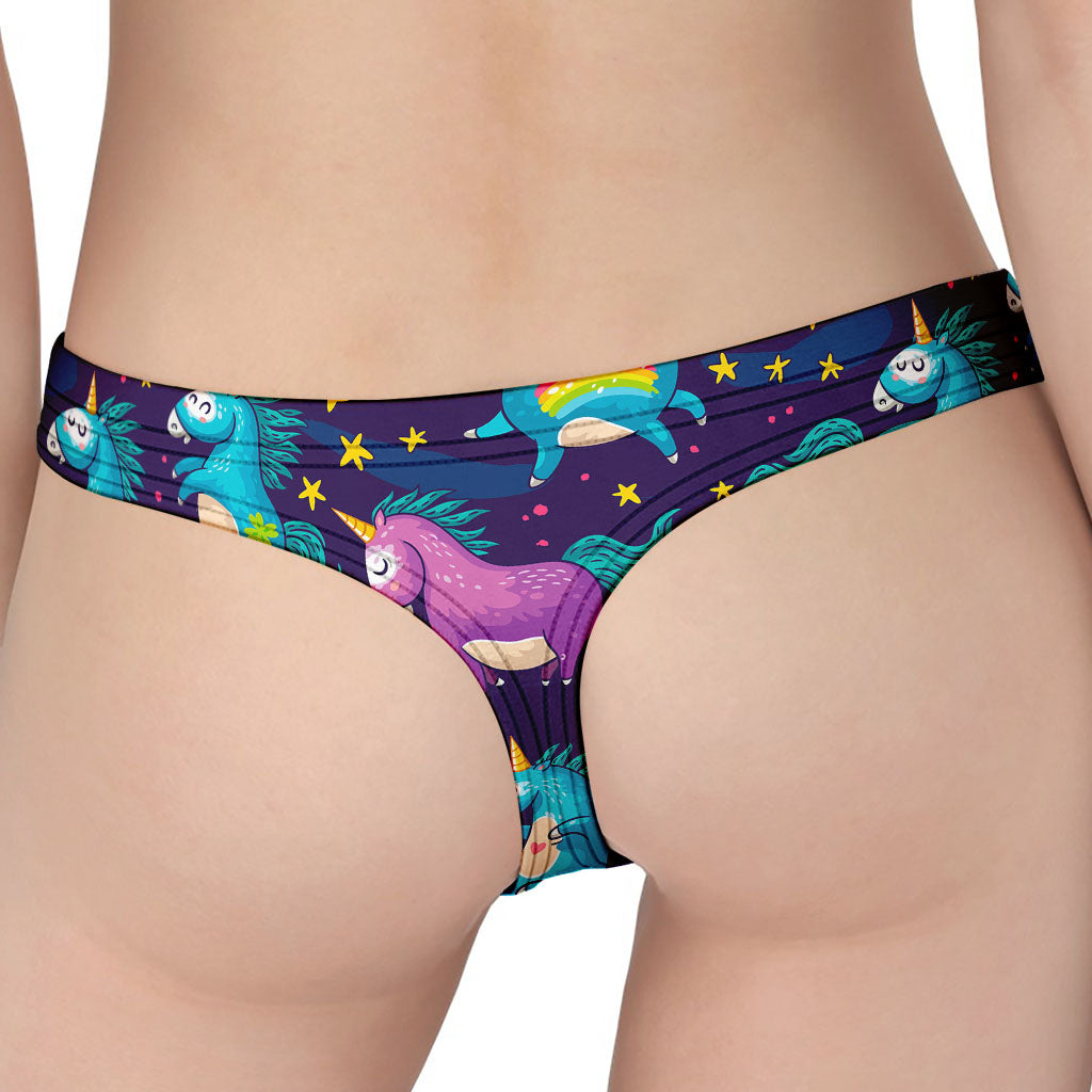 Night Star Unicorn Pattern Print Women's Thong
