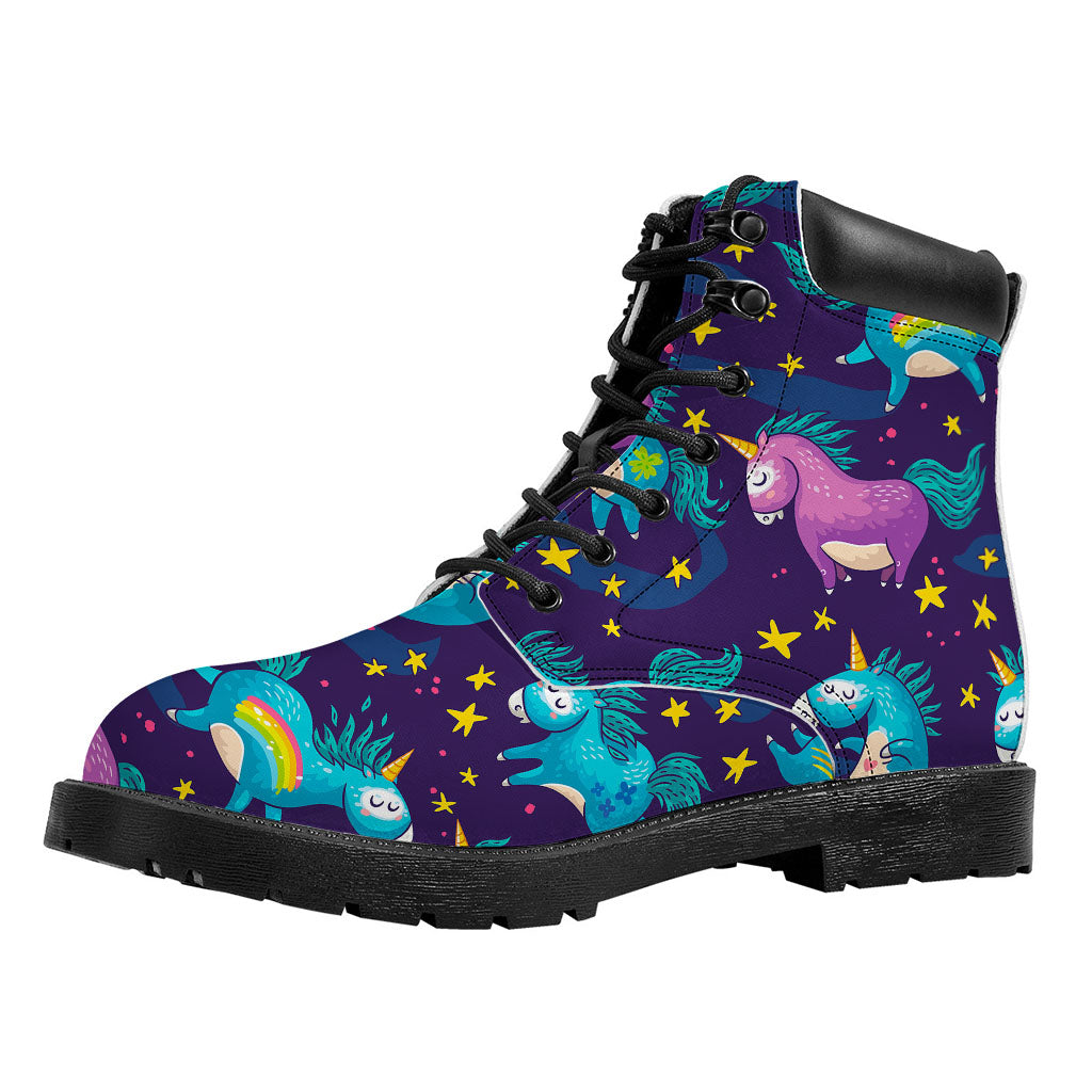 Night Star Unicorn Pattern Print Work Boots