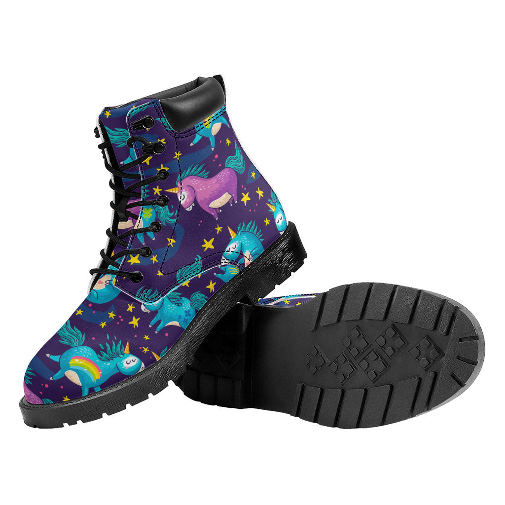 Night Star Unicorn Pattern Print Work Boots