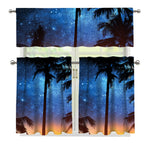 Night Sunset Sky And Palm Trees Print 3 Piece Kitchen Curtains
