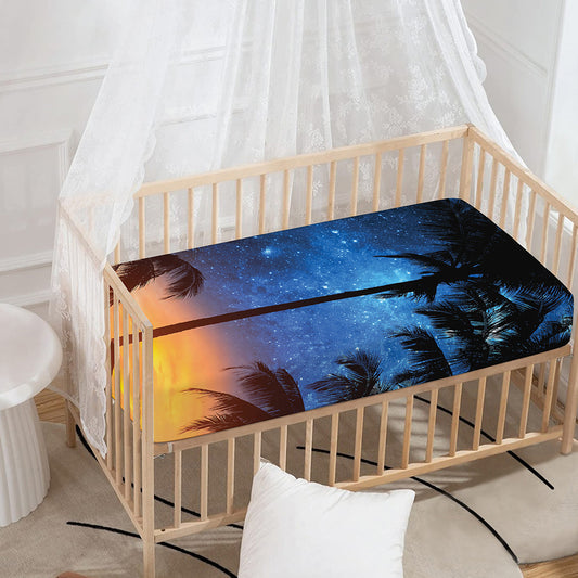 Night Sunset Sky And Palm Trees Print Baby Crib Sheet