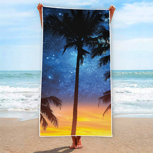 Night Sunset Sky And Palm Trees Print Beach Towel