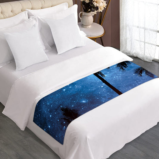 Night Sunset Sky And Palm Trees Print Bed Runner
