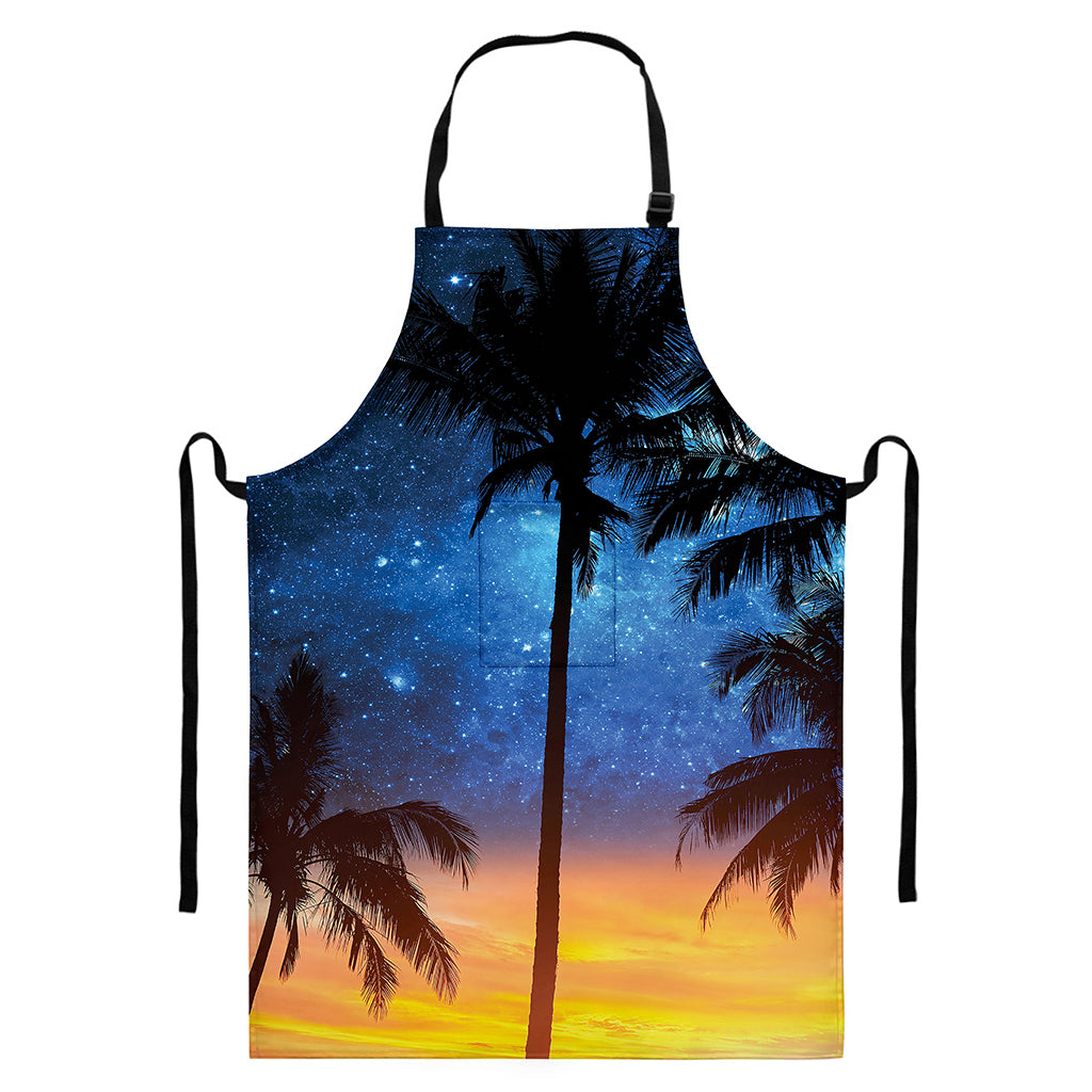 Night Sunset Sky And Palm Trees Print Bib Apron With Pocket