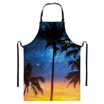 Night Sunset Sky And Palm Trees Print Bib Apron With Pocket