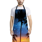 Night Sunset Sky And Palm Trees Print Bib Apron With Pocket